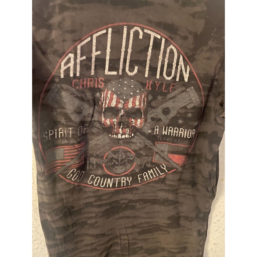 Affliction Mens XL Gray T Shirt Chris Kyle American Sniper Military USA Heather